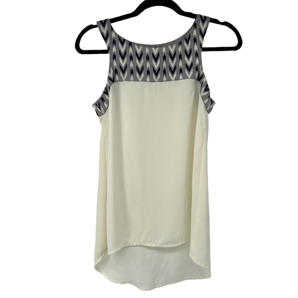 THML Gray Blue Embroidered Cream Tank Top Womens XS